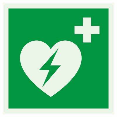 AED defibrillaator helendava tagantvalgustusega